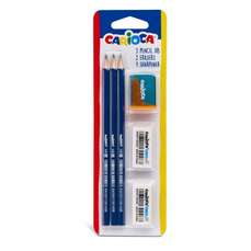 Creion fara guma, HB, 3buc/set + 2 gume + ascutitoare, CARIOCA