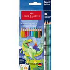 Creioane colorate 10+3culori/set, Grip 2001, Dinozauri, Faber Castell-FC201545