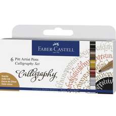Set caligrafic, 6 culori/set, Pitt Artist Pen Caligrafic Faber Castell, FC167506