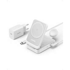 Incarcator wireless magnetic, 15W, pliabil, cablu USB-C inclus, alb, MagGo 3 in 1 Anker