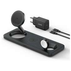 Incarcator wireless magnetic, cablu USB-C inclus, negru, MagGo 3 in 1 Stand Anker