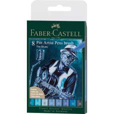 Permanent marker, albastru, 8buc/set, varf pensula, Pitt Artist Pen, Faber Castell-FC167173
