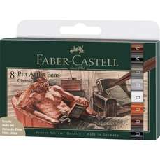 Permanent marker, 8culori/set, varf pensula, Clasic, Pitt Artist Pen, Faber Castell-FC167172