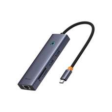 Hub USB-C cu 2xUSB 3.0, HDMI4K@60Hz, 1xPD, 1xRJ45, 1xSD, 1xTF3.0, 100W, gri, UltraJoy 7 in 1 Baseus