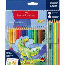 Creioane colorate 18+6culori/set, Grip 2001, Dinozauri, Faber Castell-FC201546