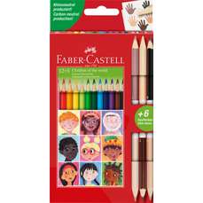 Creioane colorate 12culori + 3 culori bicolore/set, Children of the World, Faber Castell- FC511514