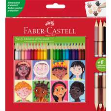 Creioane colorate 24 culori + 3 culori bicolore/set, Children of the World, Faber Castell- FC511515