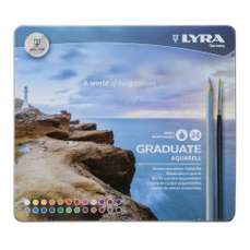 Creioane colorate acuarela, 24culori/set + pensula, cutie metal, Graduate Aquarell Lyra