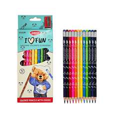 Creioane colorate cu guma 12culori/set + ascutioare, Daco-CC312R