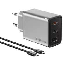 Incarcator retea, USB si 2xUSB-C, 65W, cablu 100W inclus, gri, EcoFlow