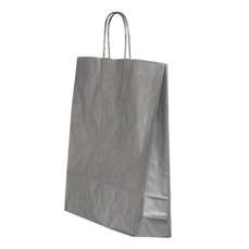 Punga cadou, dimensiuni 26x12x35cm, maner hartie rasucita, argintie, Papiroti
