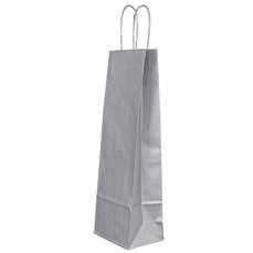 Punga cadou bauturi argintie, dimensiuni 14x8x39cm, maner hartie rasucita, Papiroti