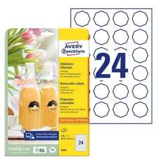 Etichete repozitionabile albe octogon 24/A4, diam. 40mm, 10coli/cutie, 5082 Avery Zweckform