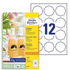 Etichete repozitionabile albe octogon 12/A4, diam. 60mm, 10coli/cutie, 5083 Avery Zweckform