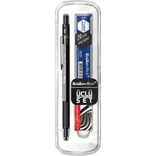 Creion mecanic corp metal 0,7mm + etui mine + guma, Graph-X Grey BT Scrikss 83668