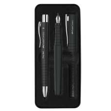 Set stilou si pix plastic, corp negru, varf B, Poly Pen Faber Castell - FC241050