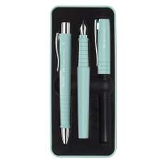 Set stilou si pix plastic, corp bleu Caraibe, varf B, Poly Pen Faber Castell - FC241053