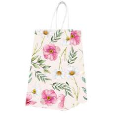 Punga cadou, dimensiuni 32x12x41cm, maner hartie rasucita, flori, Papiroti PAP26843
