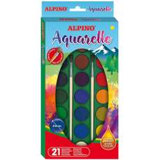 Acuarele pe baza de apa, 21 culori + 2 pensule, pastila 28mm, Alpino MS-AQ000002