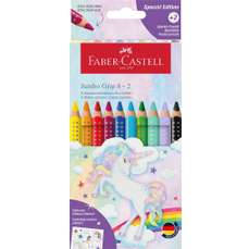 Creioane colorate 8 culori acuarela + 2 culori pastel/set, Jumbo Grip, Unicorni, Faber Castell- FC110923