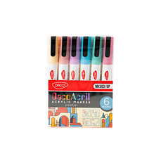 Marker cu vopsea acrilica, culori pastel, 6 culori/set, varf 2,0 mm, Daco - MK503/6P