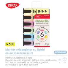 Textmarker 6 culori/set (albastru, galben, mov, portocaliu, roz,verde), Macaron Daco MK406/6M