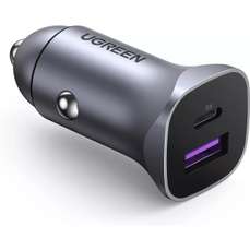 Incarcator auto, USB-C, USB-A, 30W, PD QC 3.0, gri, Ugreen
