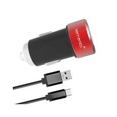 Incarcator auto, 2xUSB, fast charge, 3.1A si cablu microUSB inclus, 1m, negru/rosu, Lemontti