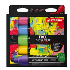 Permanent marker cu vopsea acrilica, 5culori/set, Free Acrylic T800 Urban Stabilo, SW6935