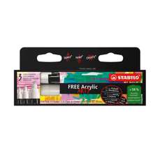 Permanent marker cu vopsea acrilica, 3buc/cutie, alb, Free Acrylic Mix Stabilo, SW6916933700