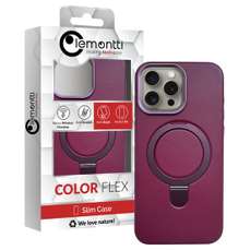 Husa de protectie pentru iPhone 15 Pro Max, piele cu inel stand, compatibila MagSafe, visiniu, Lemontti