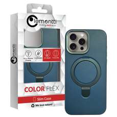 Husa de protectie pentru iPhone 15 Pro, piele cu inel stand, compatibila MagSafe, verde, Lemontti