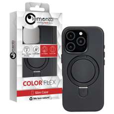 Husa de protectie pentru iPhone 15 Pro, piele cu inel stand, compatibila MagSafe, negru, Lemontti