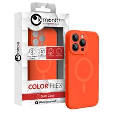 Husa de protectie pentru iPhone 15 Pro, portocaliu neon, Liquid Silicon MagCharge Lemontti