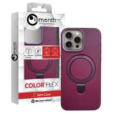 Husa de protectie pentru iPhone 16 Pro, piele, cu suport, MagSafe, visiniu, Lemontti