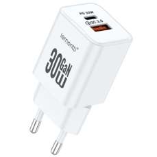 Incarcator retea, USB si USB-C, 30W, GaN, alb, Lemontti