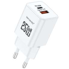 Incarcator retea, USB si USB-C, 25W, GaN, alb, Lemontti