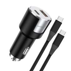 Incarcator auto, USB, 18W si USB-C, 20W, cablu USB-C inclus, 20W, 1m, negru/argintiu, Lemontti