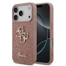 Husa de protectie pentru iPhone 17 Pro Max, roz, Fixed Glitter 4G Metal Logo, Guess