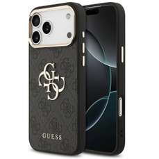 Husa de protectie pentru iPhone 17 Pro Max, negru, PU Leather 4G Metal Logo Gold Frame, Guess
