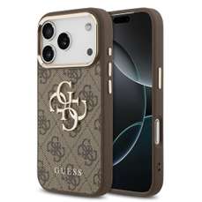 Husa de protectie pentru iPhone 17 Pro Max, PU Leather 4G Metal Logo Gold Frame, Guess