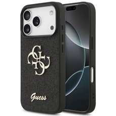 Husa de protectie pentru iPhone 17 Pro Max, negru, Fixed Glitter 4G Metal Logo, Guess