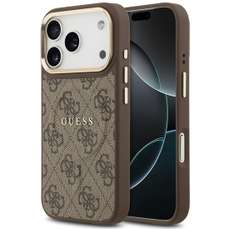 Husa de protectie pentru iPhone 17 Pro, maro, PU Leather 4G Gold Frame MagSafe, Guess
