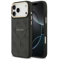 Husa de protectie pentru iPhone 17 Pro, negru, PU Leather 4G Gold Frame MagSafe, Guess