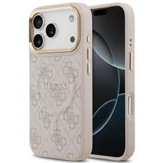 Husa de protectie pentru iPhone 17 Pro, roz, PU Leather 4G Gold Frame MagSafe, Guess