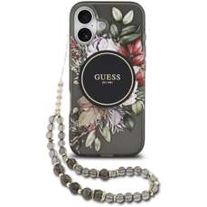 Husa de protectie pentru iPhone 17, negru, Flowers Strap MagSafe, Guess
