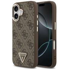 Husa de protectie pentru iPhone 17, maro, Leather 4G Triangle Logo Gold Frame MagSafe, Guess