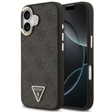 Husa de protectie pentru iPhone 17, negru, Leather 4G Triangle Logo Gold Frame MagSafe, Guess