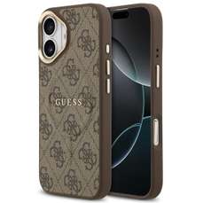 Husa de protectie pentru iPhone 17, maro, PU Leather 4G Gold Frame MagSafe, Guess