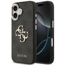 Husa de protectie pentru iPhone 17, negru, PU Leather 4G Metal Logo Gold Frame, Guess